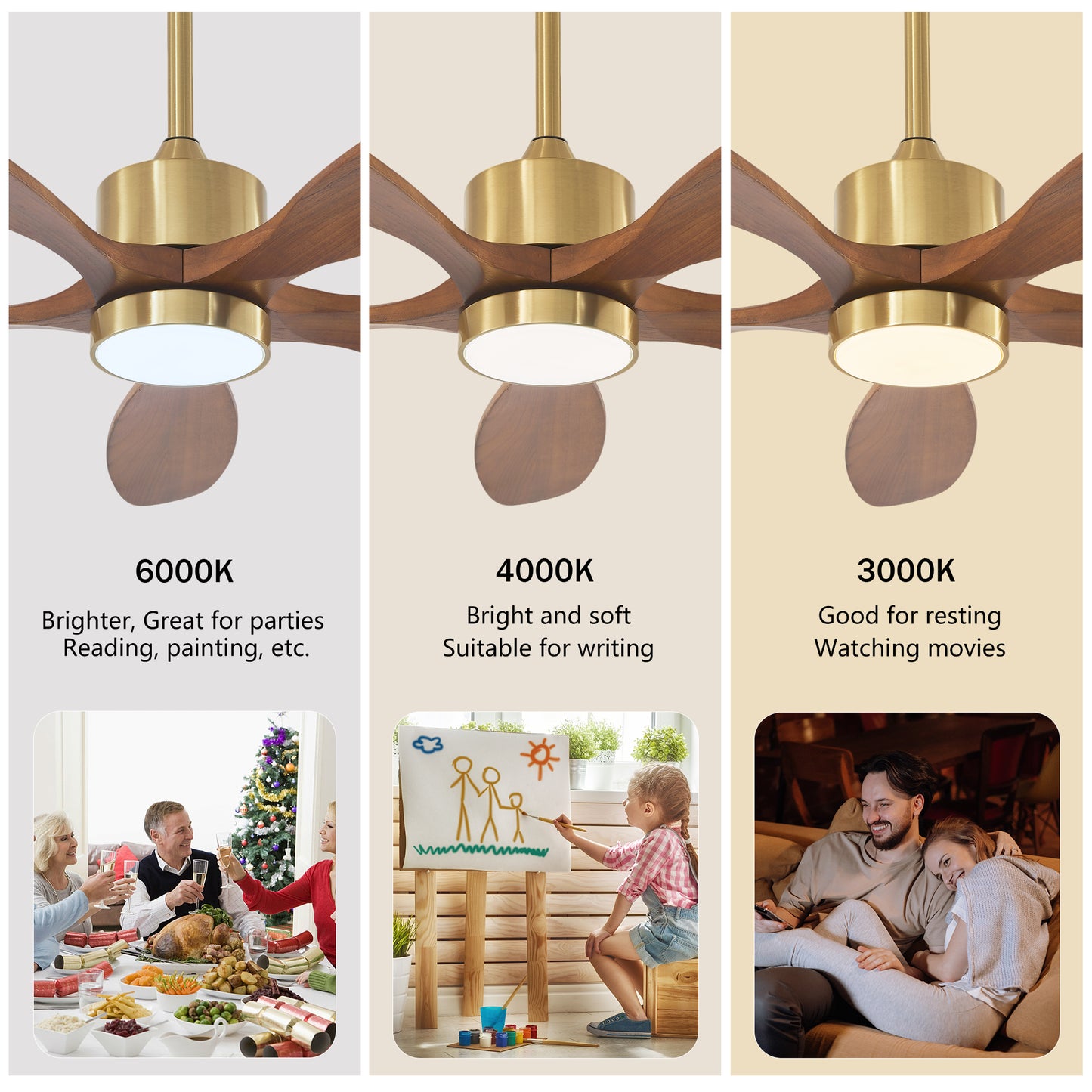 52" Gold Reversible Ceiling Fan with Light - view 9