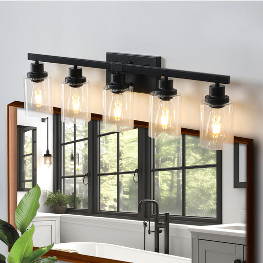 31" 5-Light Black Industrial Vanity Wall Light