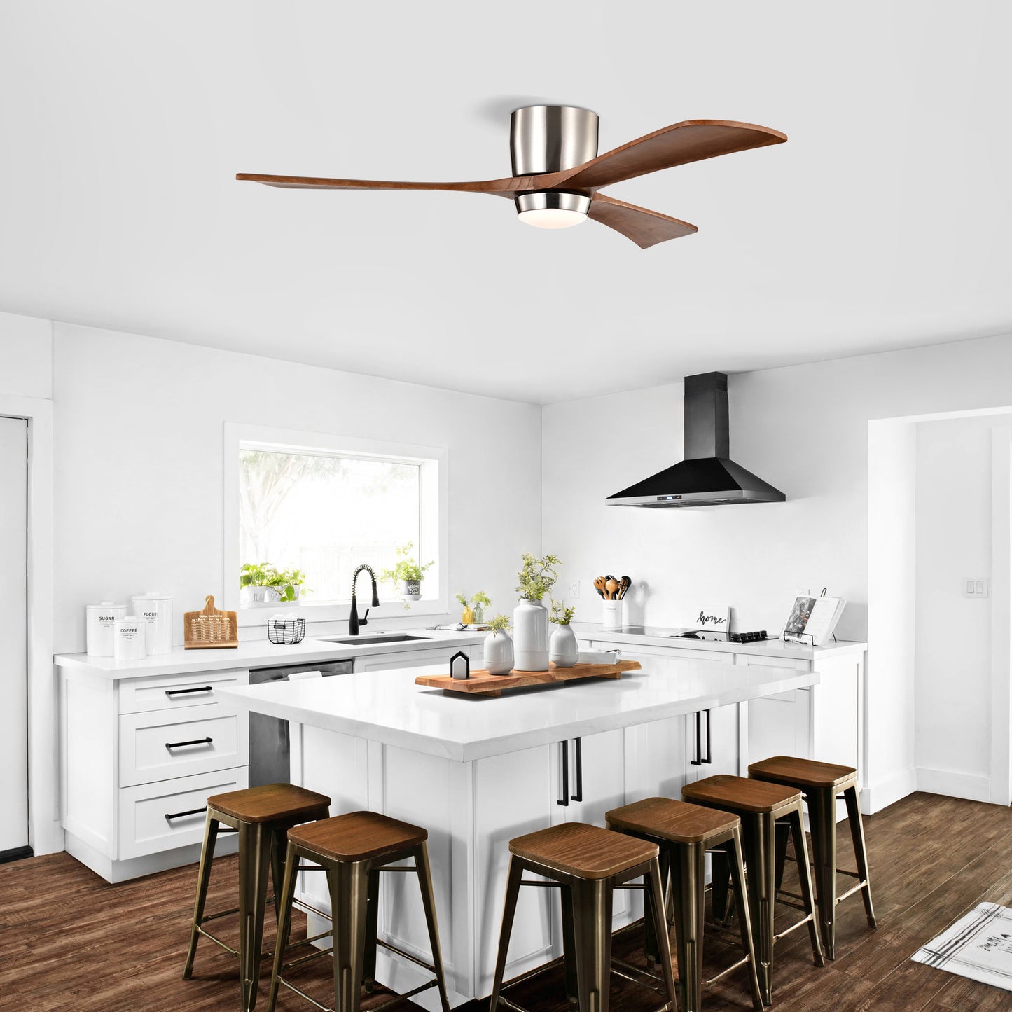 52" Nickel Flush Mount Wood Ceiling Fan with Remote - view 4