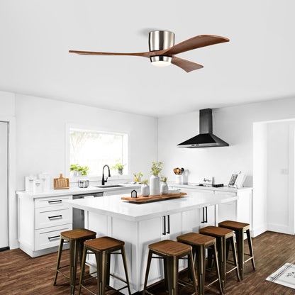 52" Nickel Flush Mount Wood Ceiling Fan with Remote - view 4