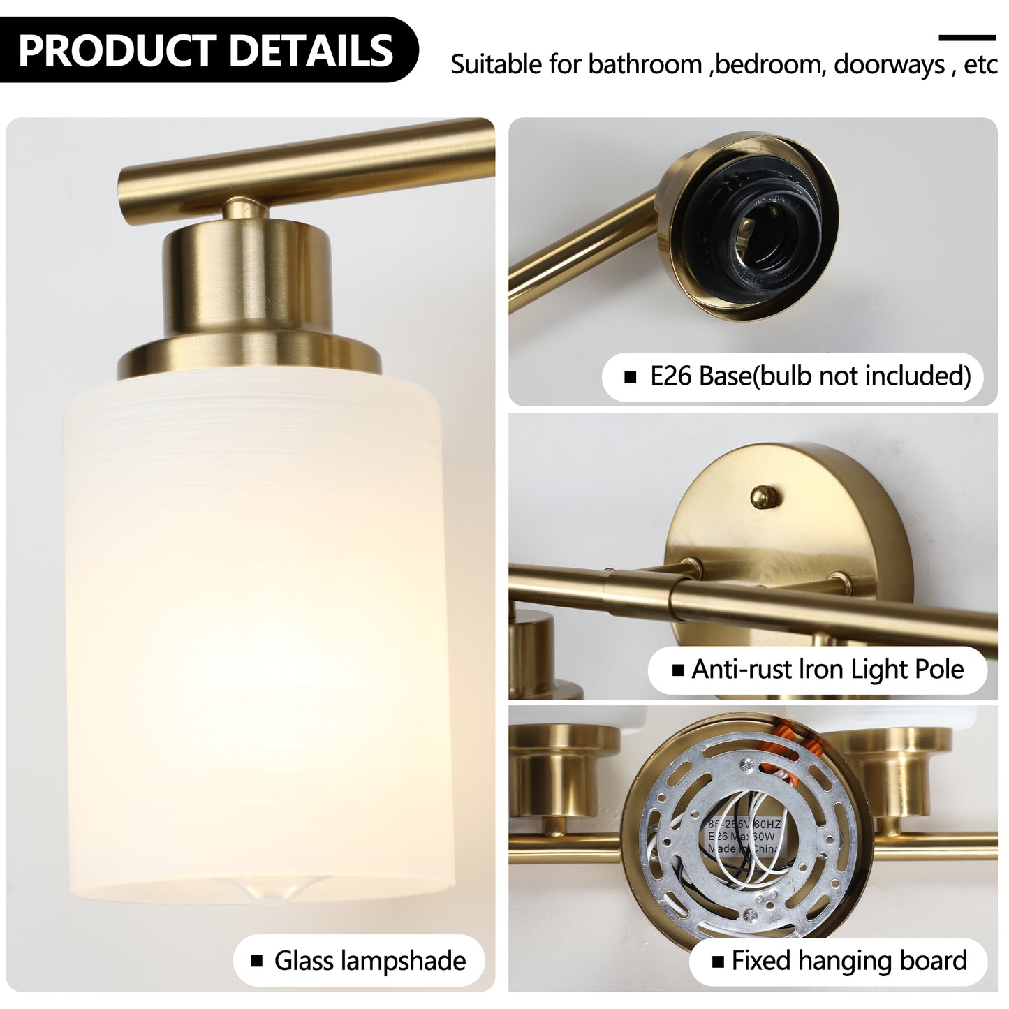 24" 4-Light Gold Vanity Light with Frosted Glass - view 6