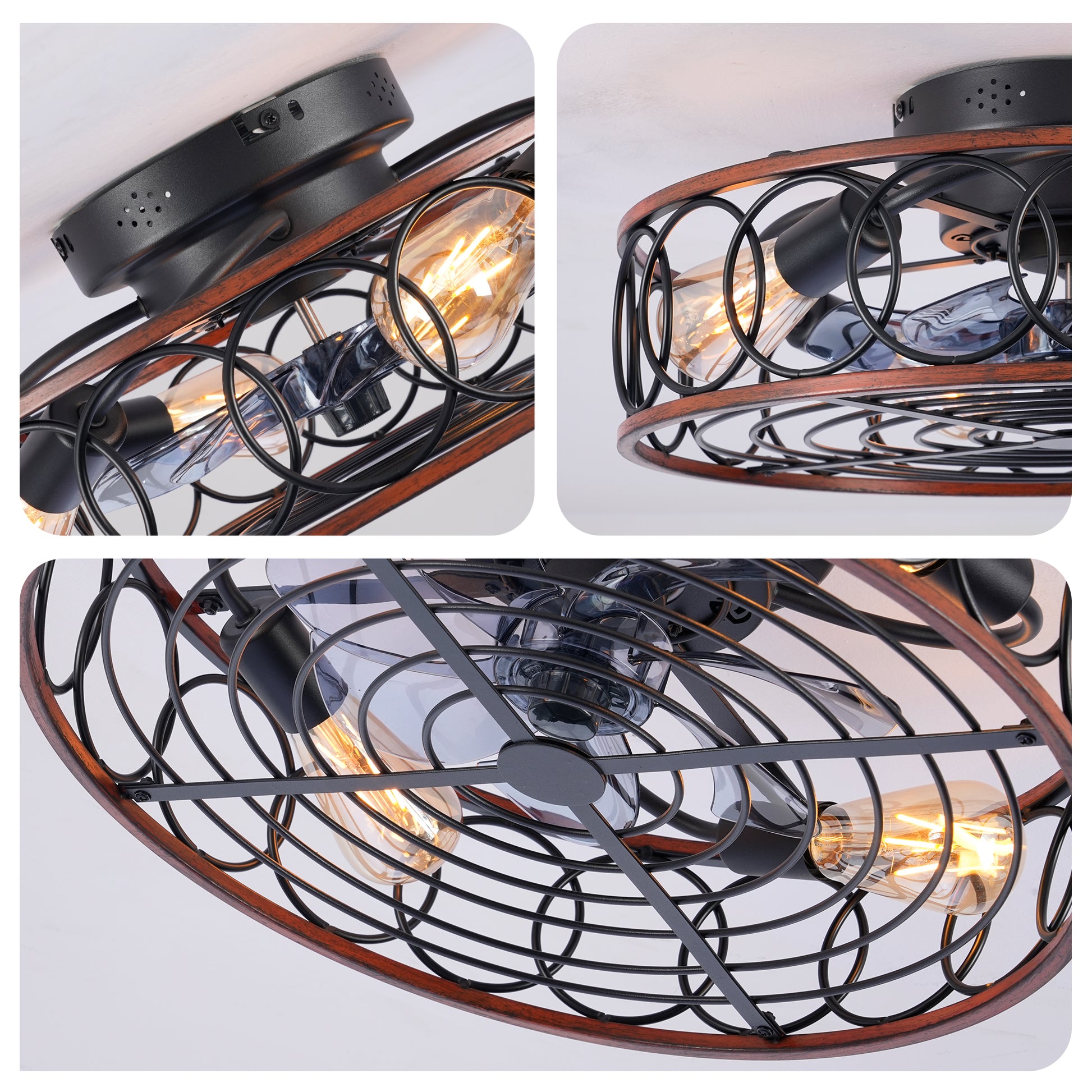 20" Matte Black Caged Ceiling Fan with Remote - view 15