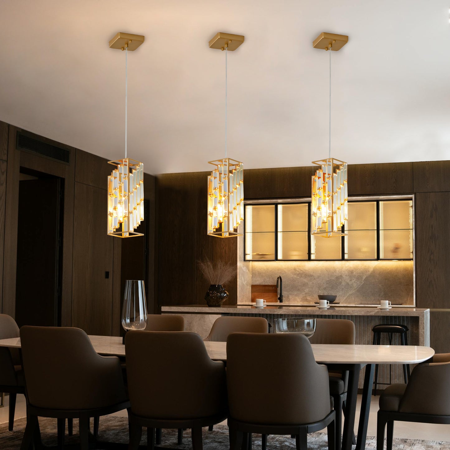 4" Gold Crystal Prism Pendant Light, Set of 3 - view 4