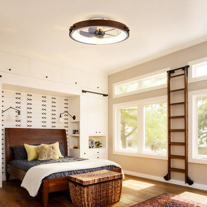 20" Walnut & Black Flush Mount Ceiling Fan with Dimmable LED - view 5