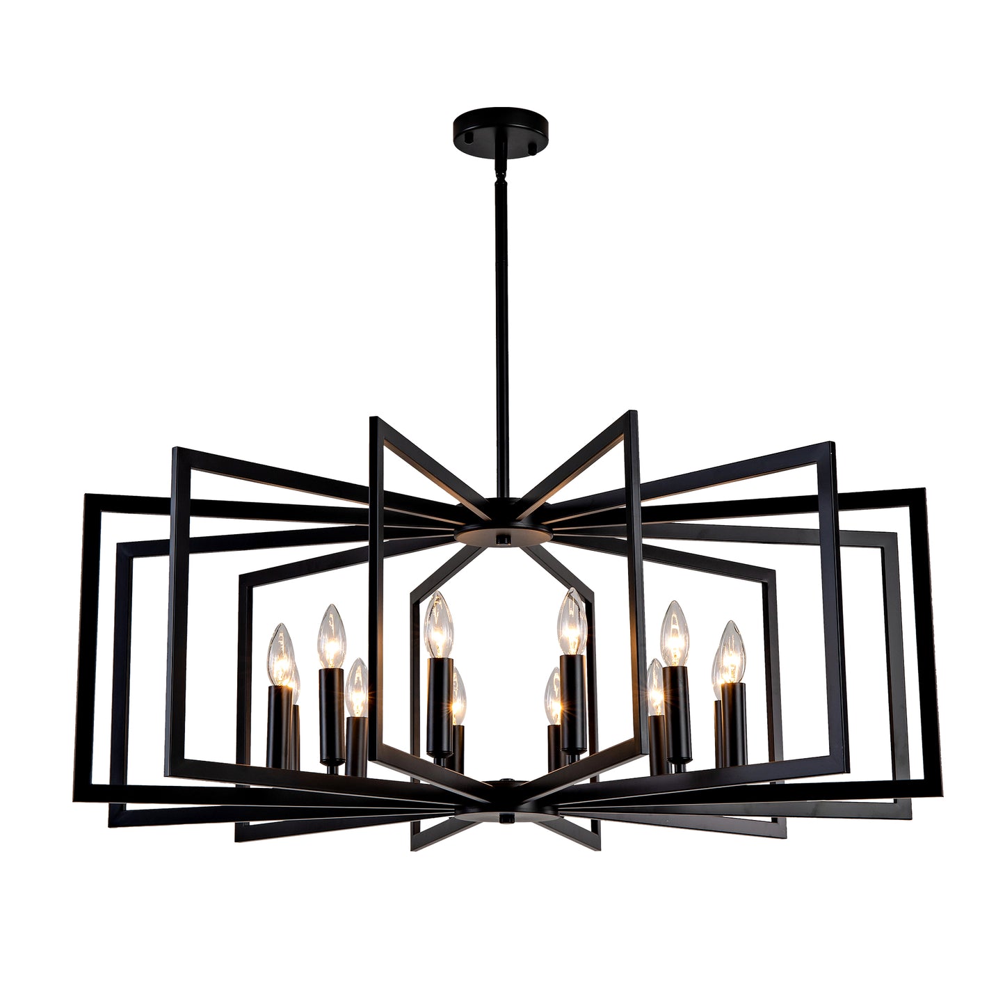12-Light Matte Black Tiered Lantern Farmhouse Chandelier - view 14