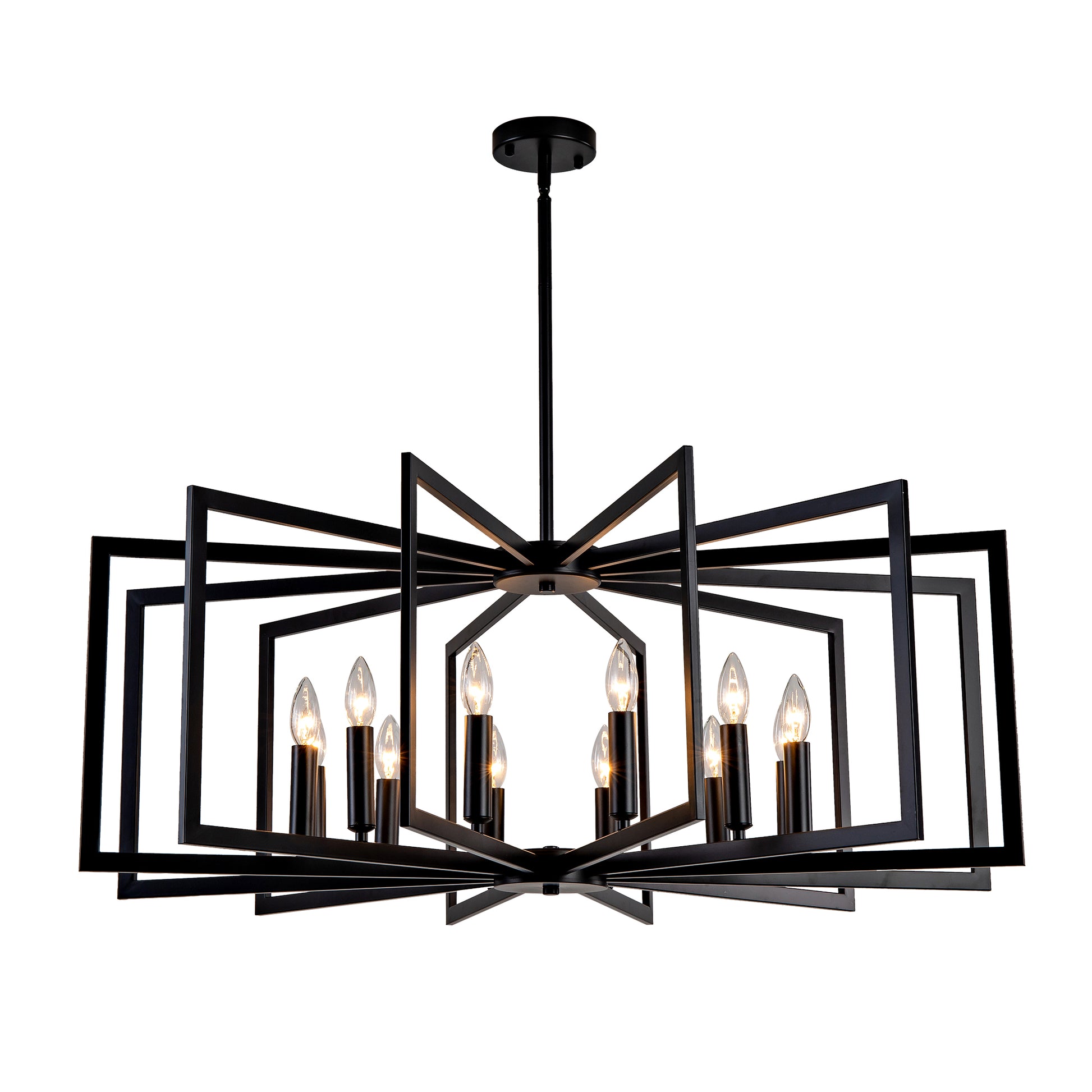 12-Light Matte Black Tiered Lantern Farmhouse Chandelier - view 14