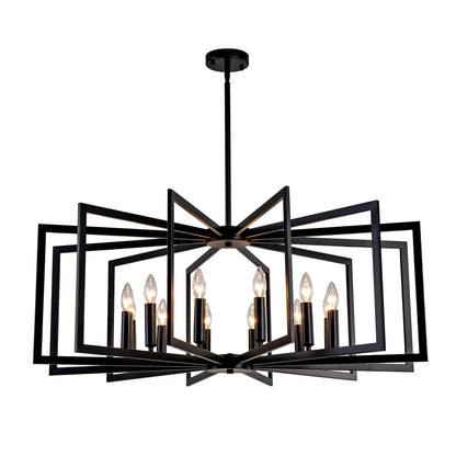 12-Light Matte Black Tiered Lantern Farmhouse Chandelier - view 14