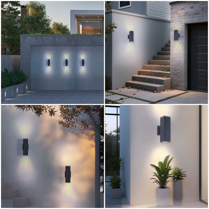 12" Black Up & Down Outdoor Wall Light, Set of 2 - view 8