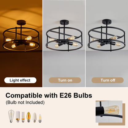 4-Light Black Industrial Semi Flush Mount Chandelier - view 6