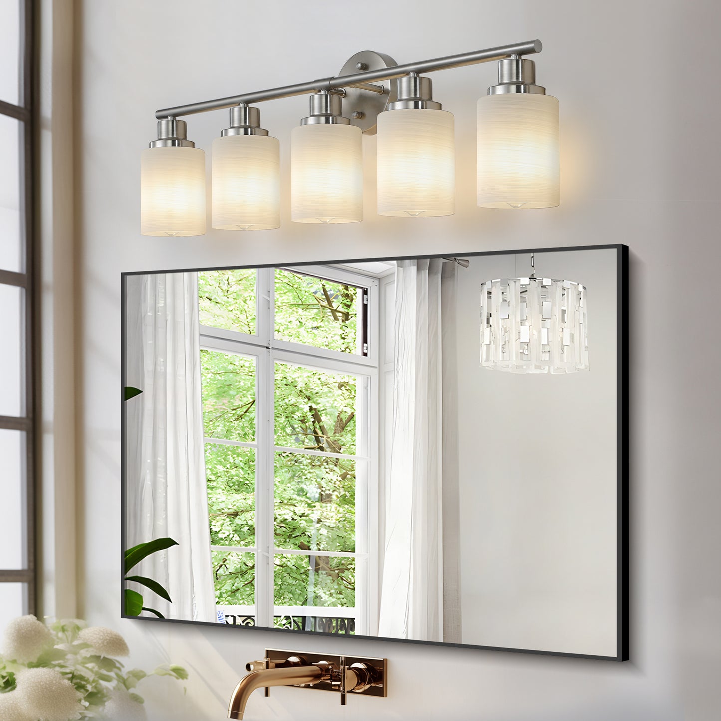 31" 5-Light Brushed Nickel Vanity Light with Frosted Glass - view 3