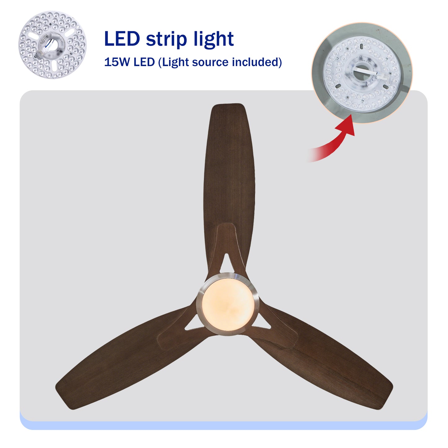 52" Nickel & Wood Reversible Ceiling Fan with Light - view 9