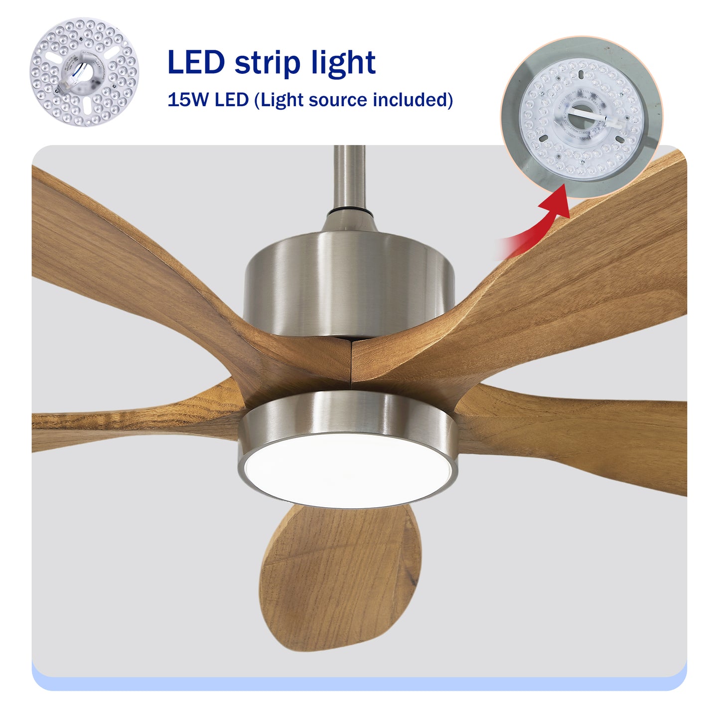 52" Nickel Reversible Ceiling Fan with Light - view 8