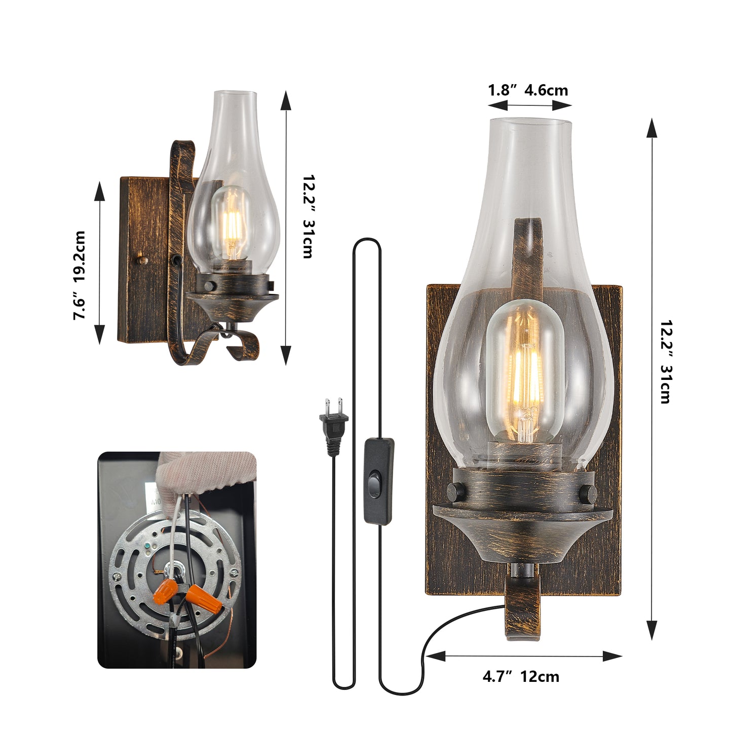 Farmhouse Black & Gold Wall Light with Clear Glass, Set of 2 - view 11