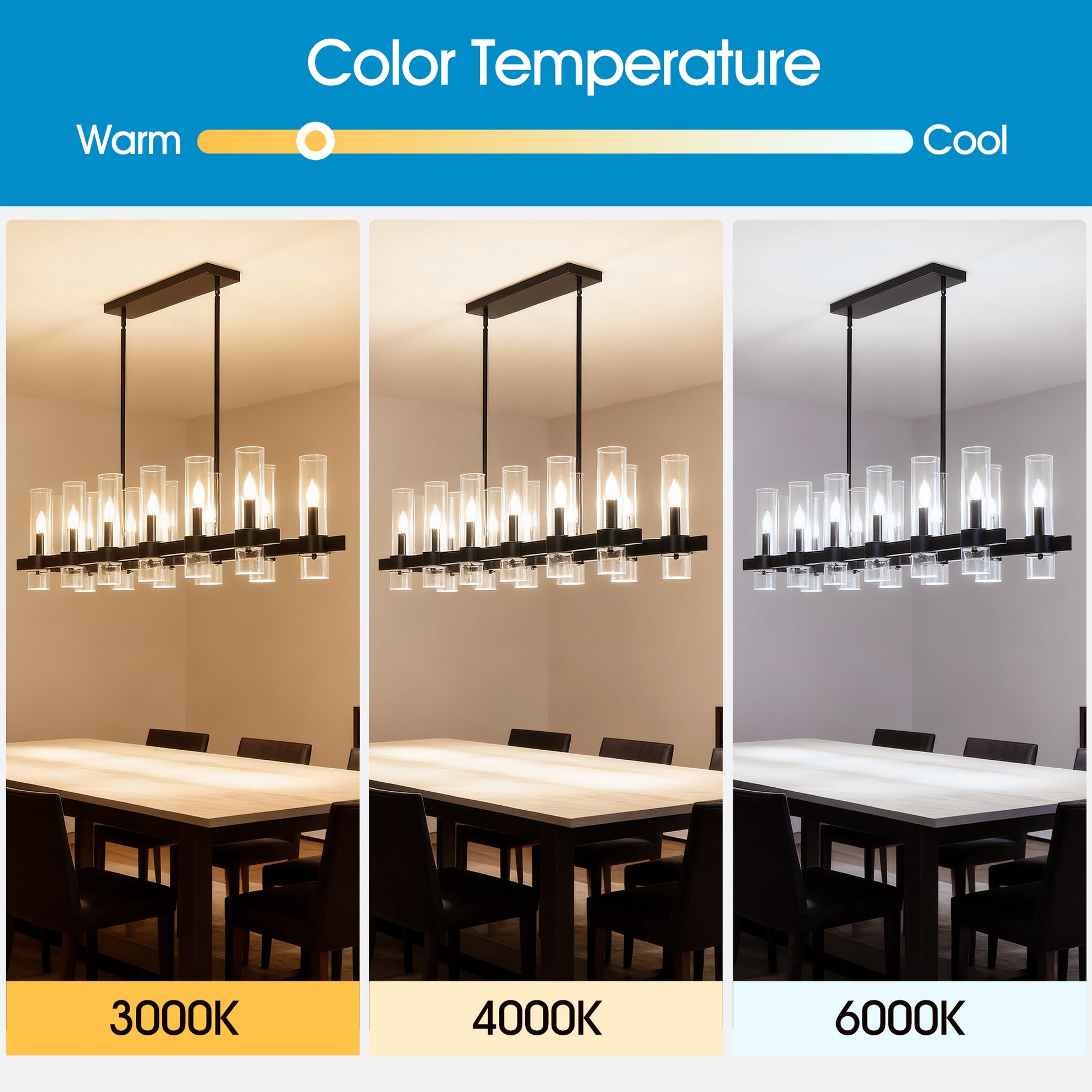 12-Light Black Linear Farmhouse Chandelier with Clear Glass - view 9