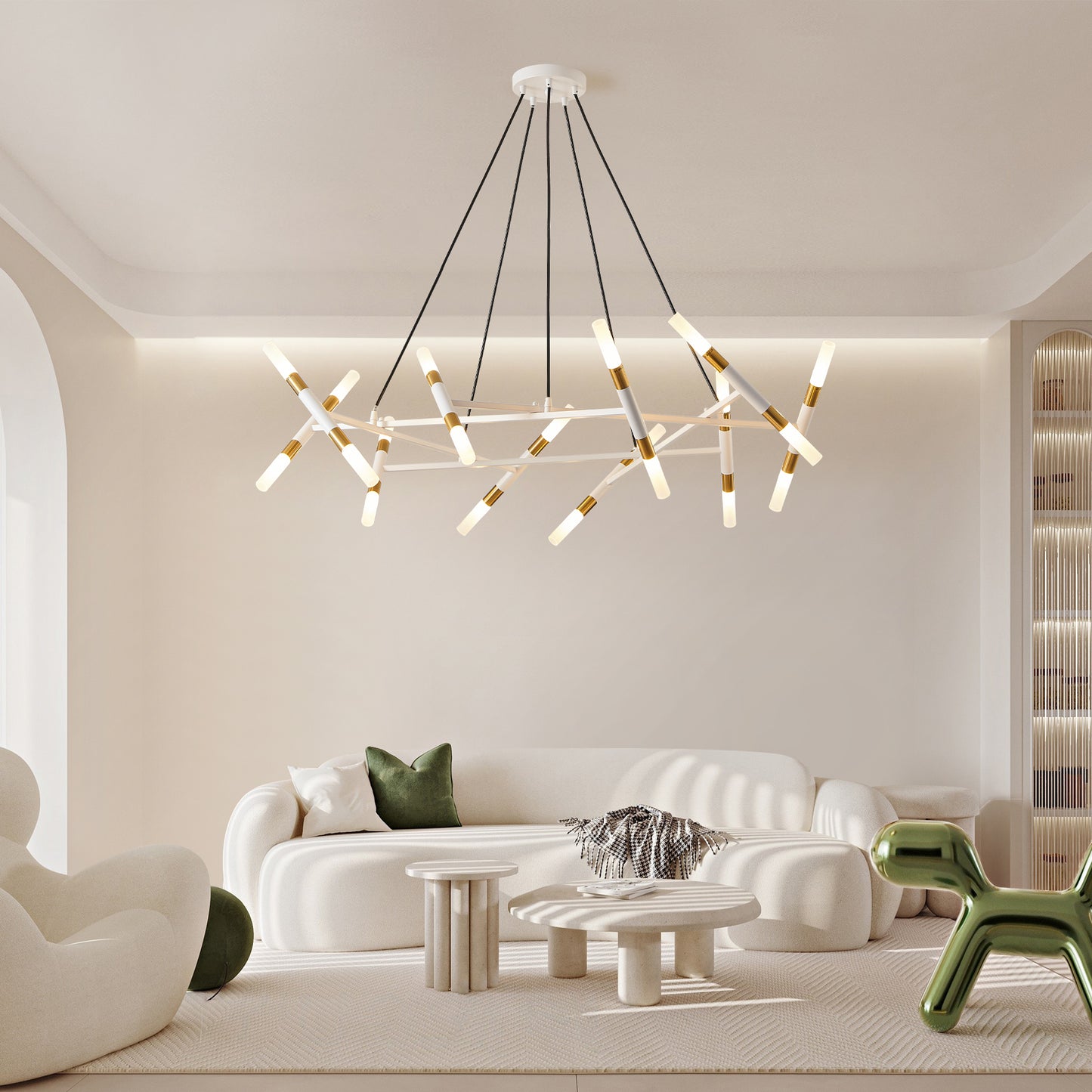 41" White and Gold Branch Chandelier with Frosted Tubes - view 3