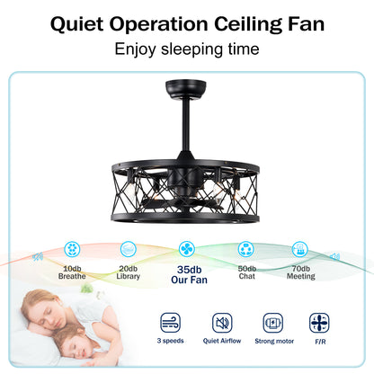 20" Matte Black Modern Enclosed Ceiling Fan - view 7
