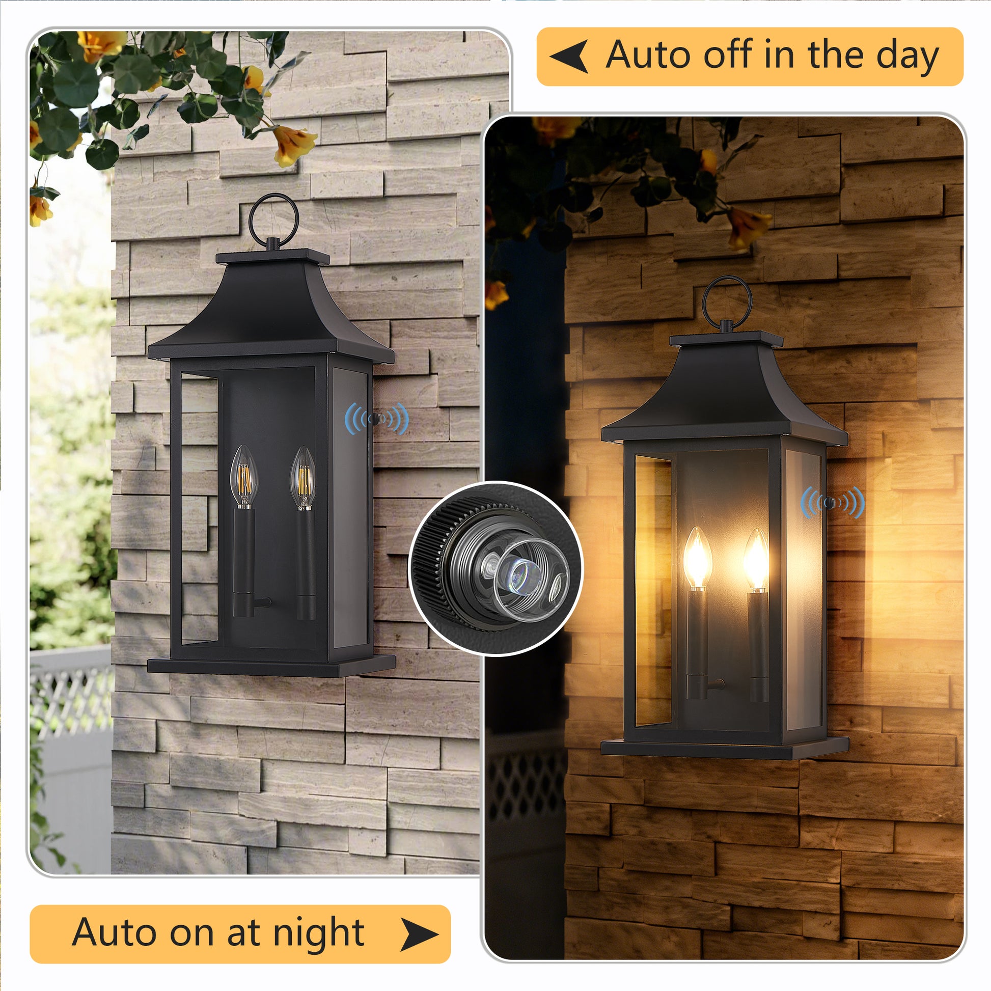 22.2" Black Dusk to Dawn Outdoor Wall Light, Set of 2 - view 6