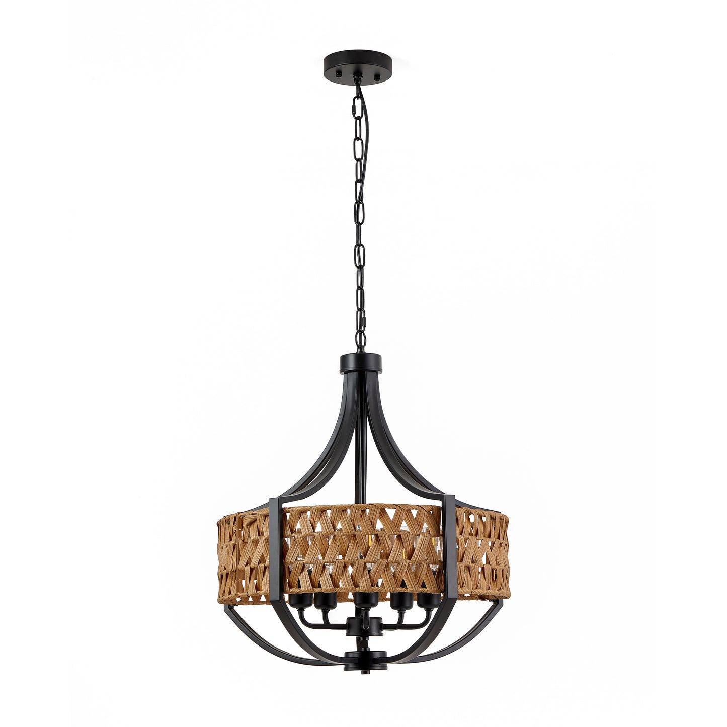 19.7" 5-Light Black Rattan Boho Chandelier - view 9