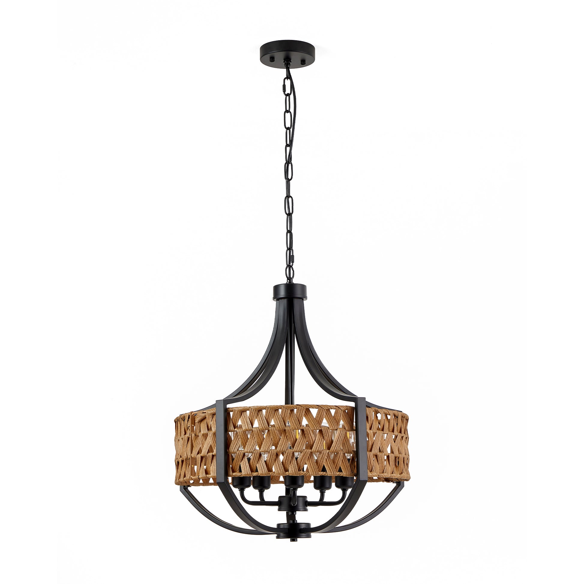 19.7" 5-Light Black Rattan Boho Chandelier - view 9