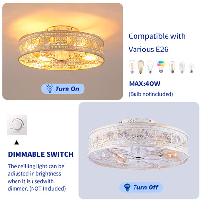 20" White & Gold Crystal Caged Ceiling Fan with Remote - view 8