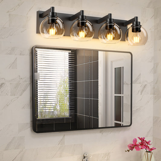 4-Light Matte Black Industrial Vanity Light with Globe Glass - view 2