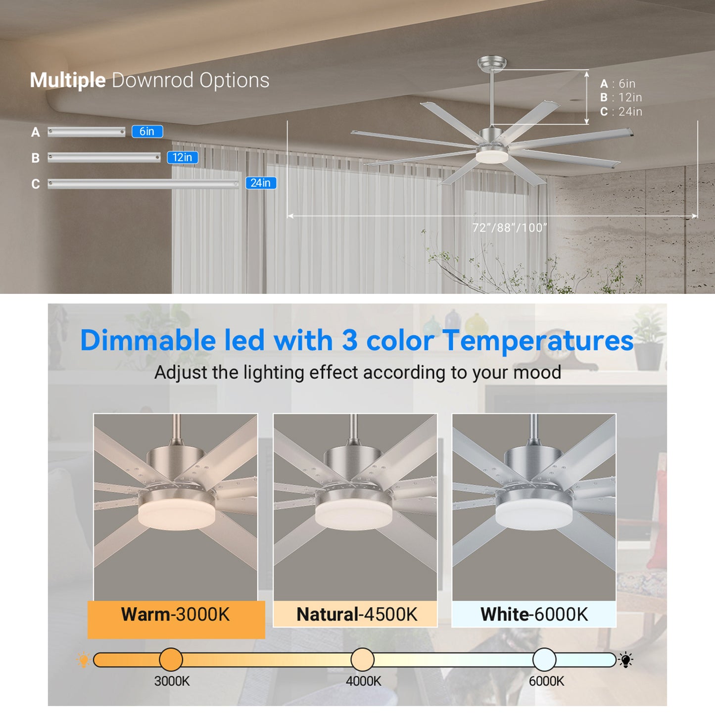 72" Silver Industrial Aluminum Ceiling Fan with Remote - view 5