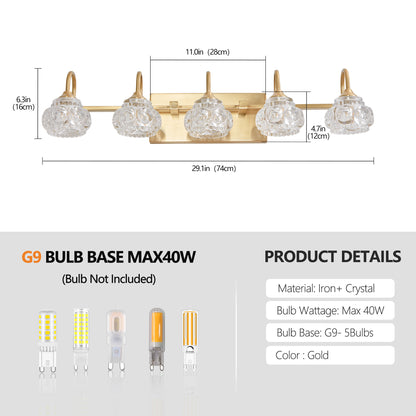 29" 5-Light Gold Crystal Vanity Wall Light - view 7