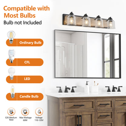 32" 4-Light Black & Wood Farmhouse Vanity Light - view 8