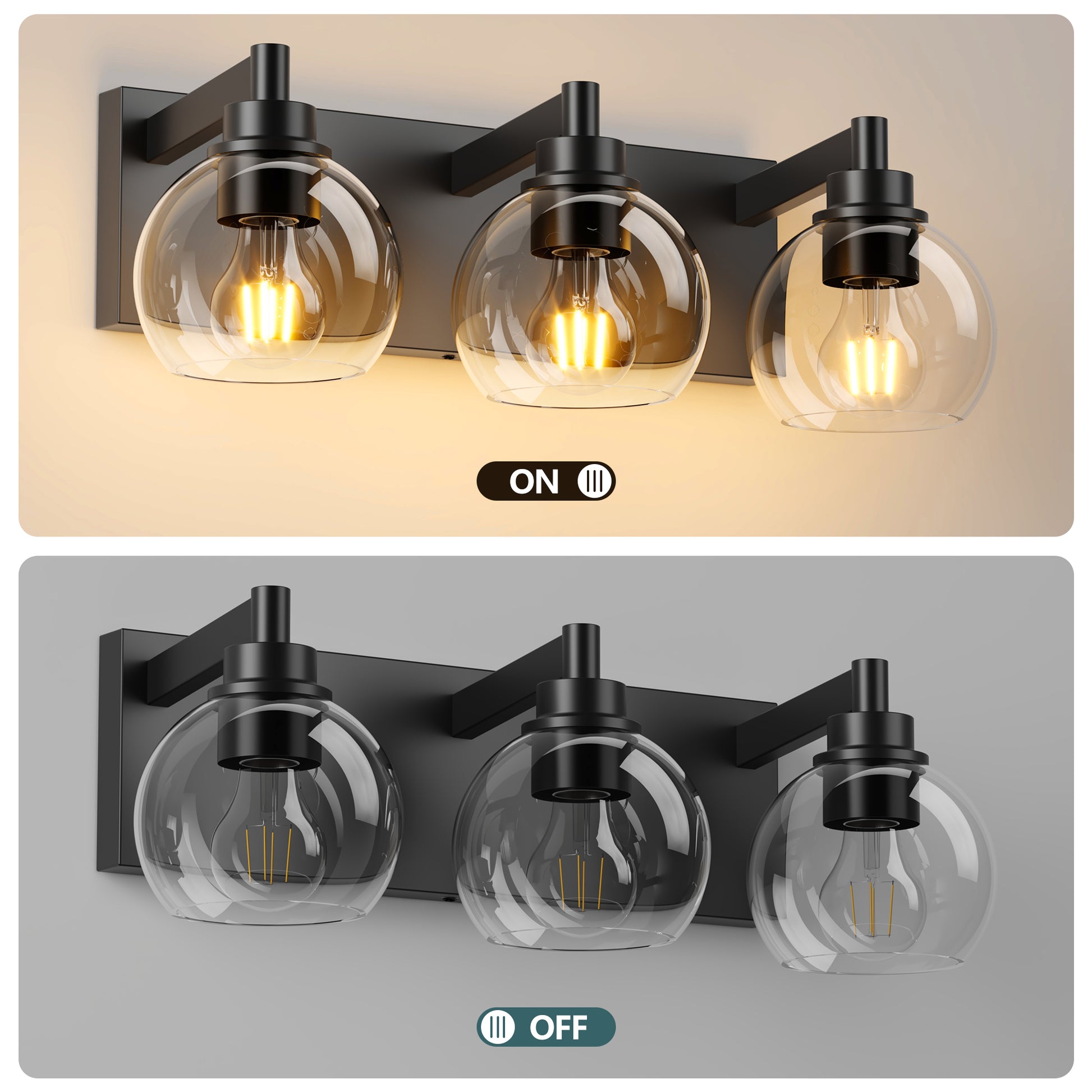 3-Light Matte Black Vanity Light with Clear Glass - view 4
