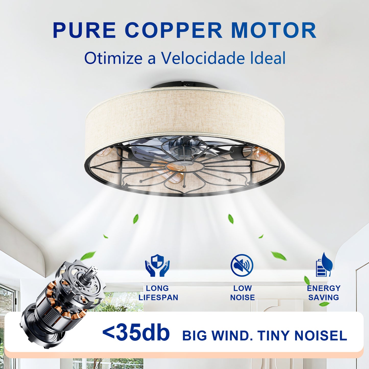 20" Lotus Fabric Bladeless Ceiling Fan with Remote - view 11