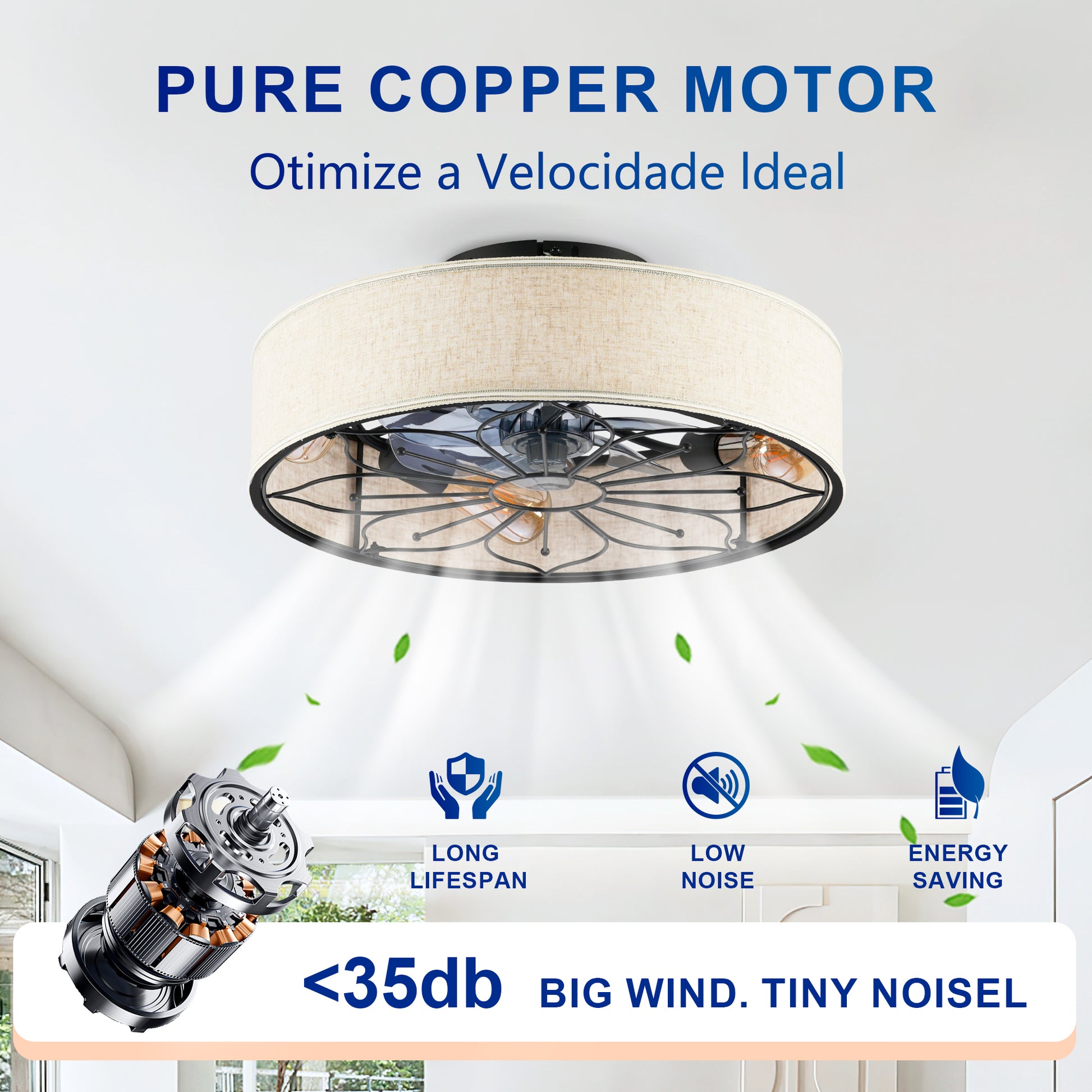 20" Lotus Fabric Bladeless Ceiling Fan with Remote - view 11