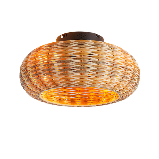 20" Rattan Caged Flush Mount Ceiling Fan with Remote
