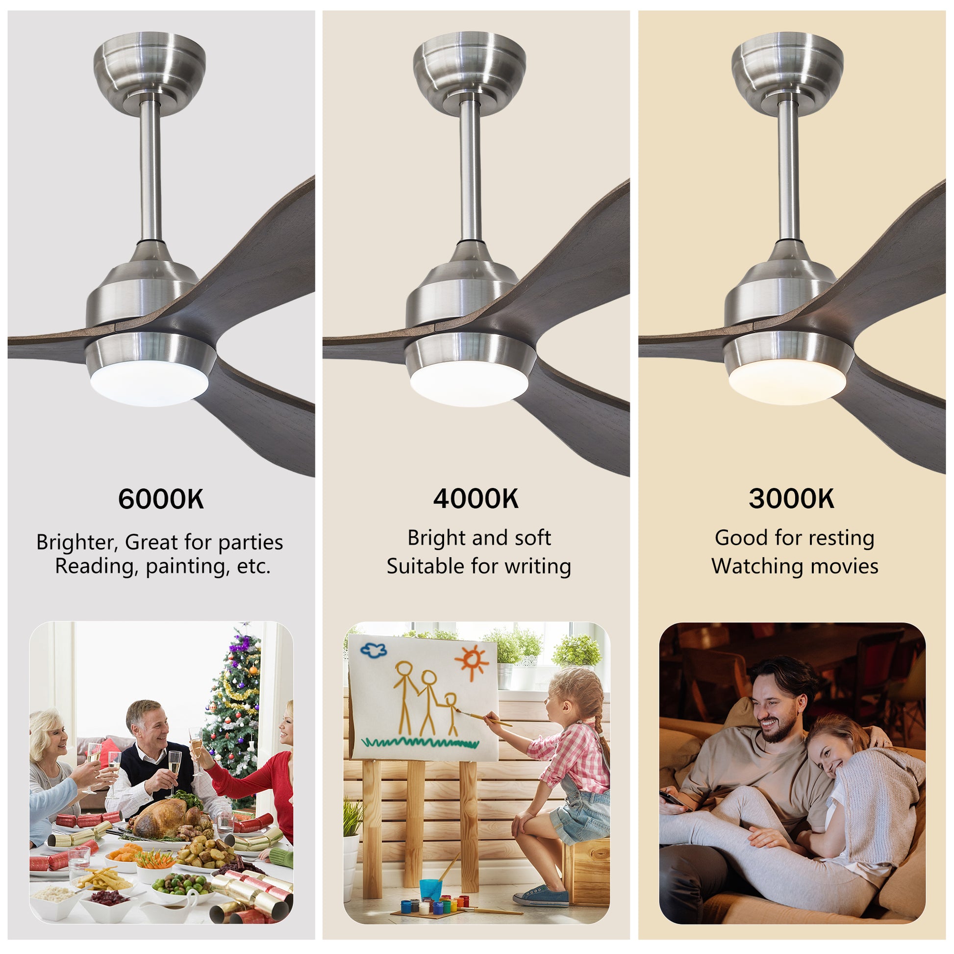 52" Nickel Solid Wood Ceiling Fan with Remote - view 9