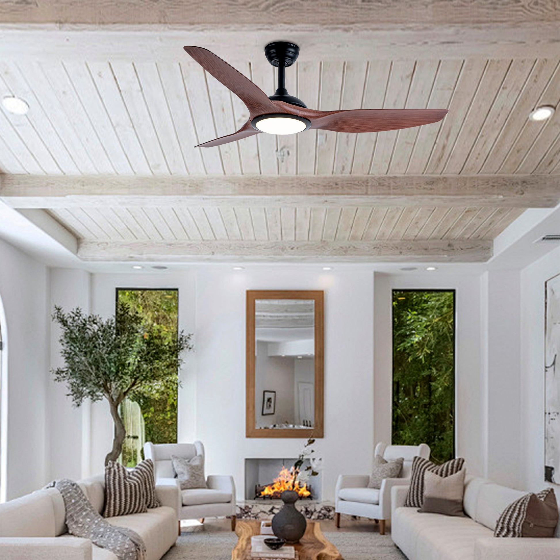 52" Matte Black & Wood Ceiling Fan with Remote - view 4