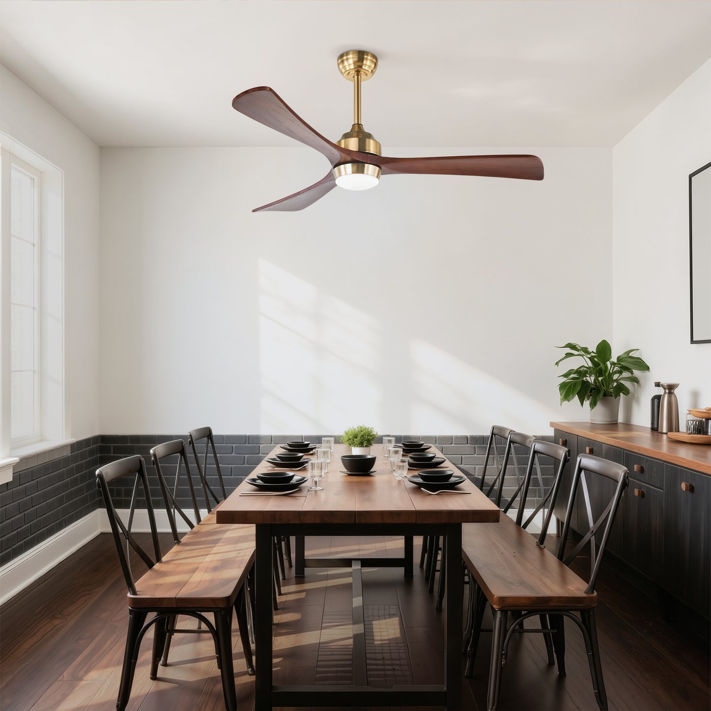 52" Gold Solid Wood Ceiling Fan with Remote - view 4