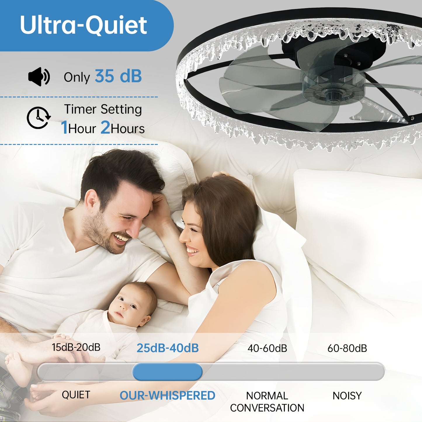24" Black Crystal Flush Mount Ceiling Fan with Remote - view 5