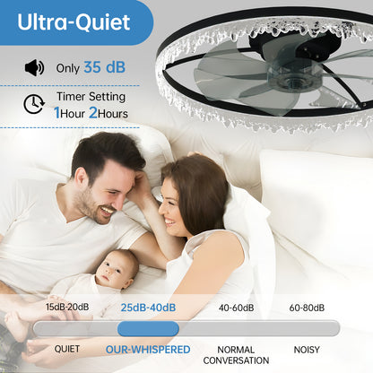 24" Black Crystal Flush Mount Ceiling Fan with Remote - view 5