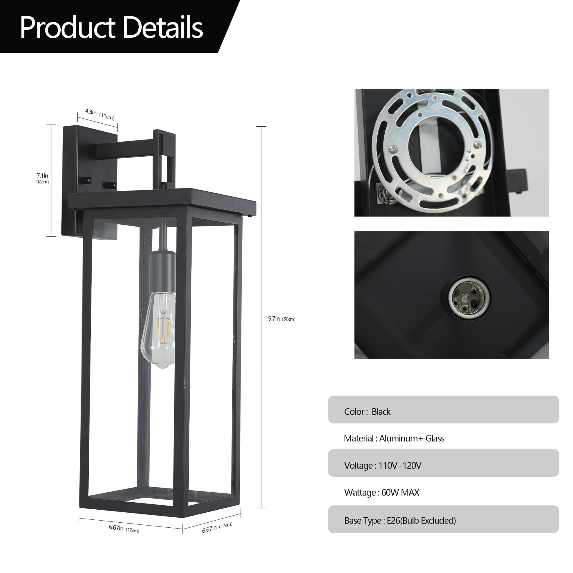 20"H Black Outdoor Wall Lantern with Clear Glass, Set of 2 - view 7