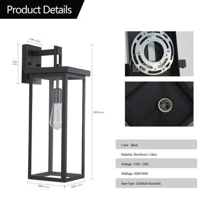 20"H Black Outdoor Wall Lantern with Clear Glass, Set of 2 - view 7