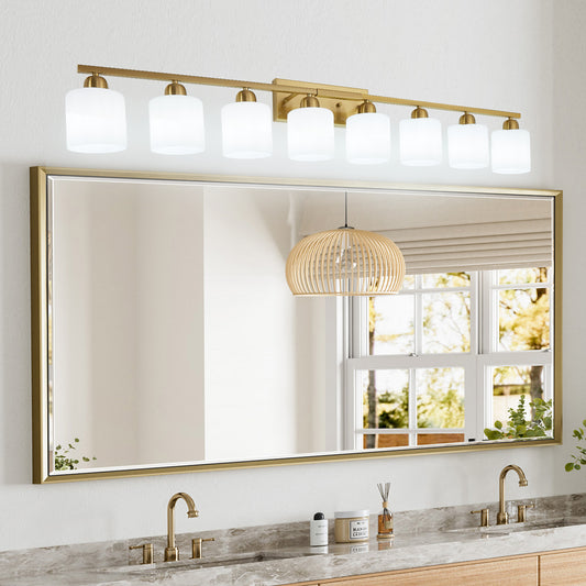 52" Gold Vanity Wall Light with White Glass Shade - view 2