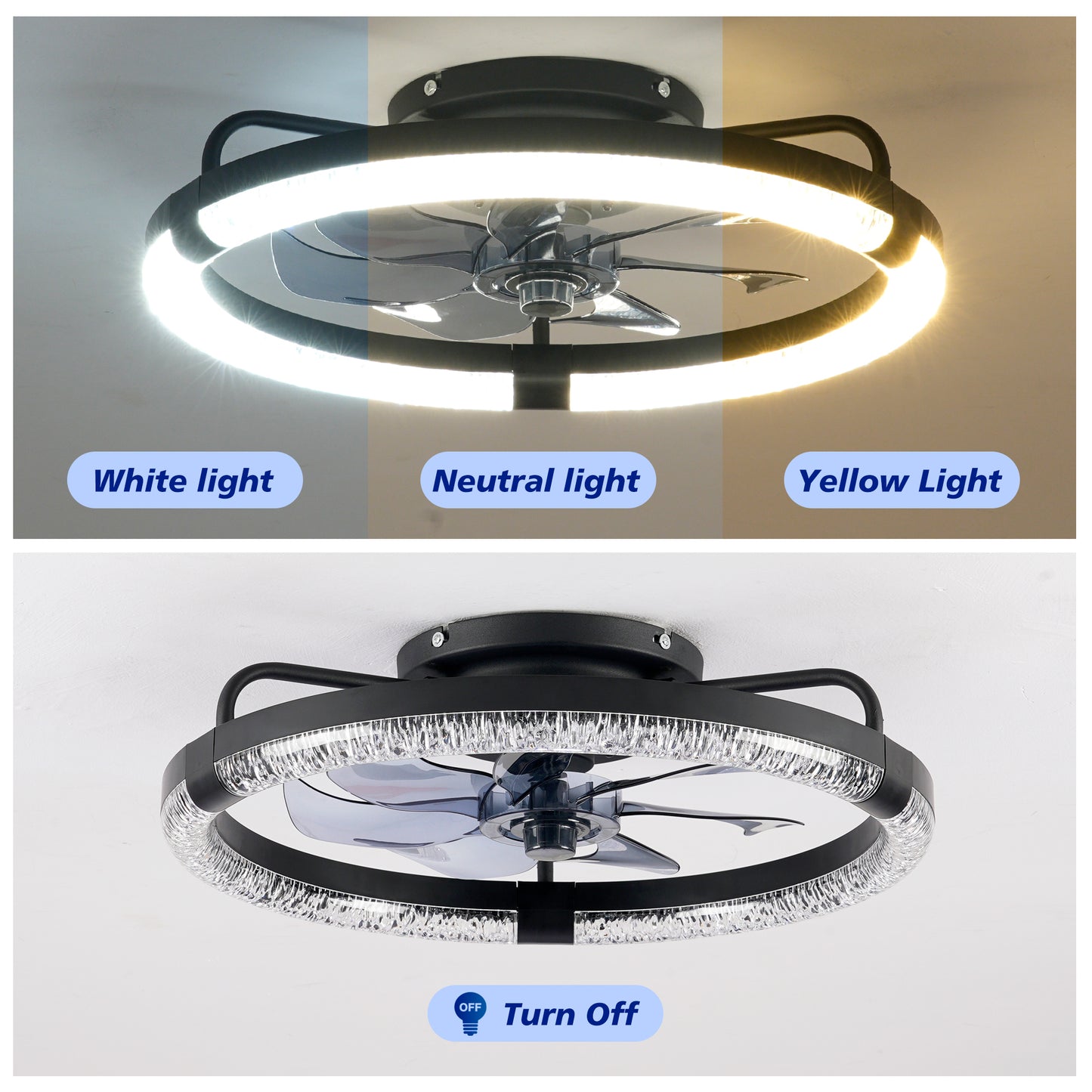 20" Matte Black Flush Mount Ceiling Fan with Dimmable LED - view 8