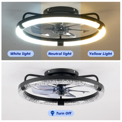 20" Matte Black Flush Mount Ceiling Fan with Dimmable LED - view 8