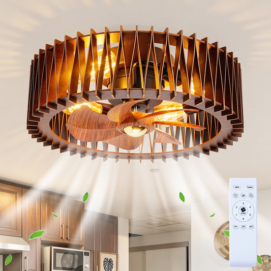 20" Wood Flush Mount Ceiling Fan with Remote - view 2