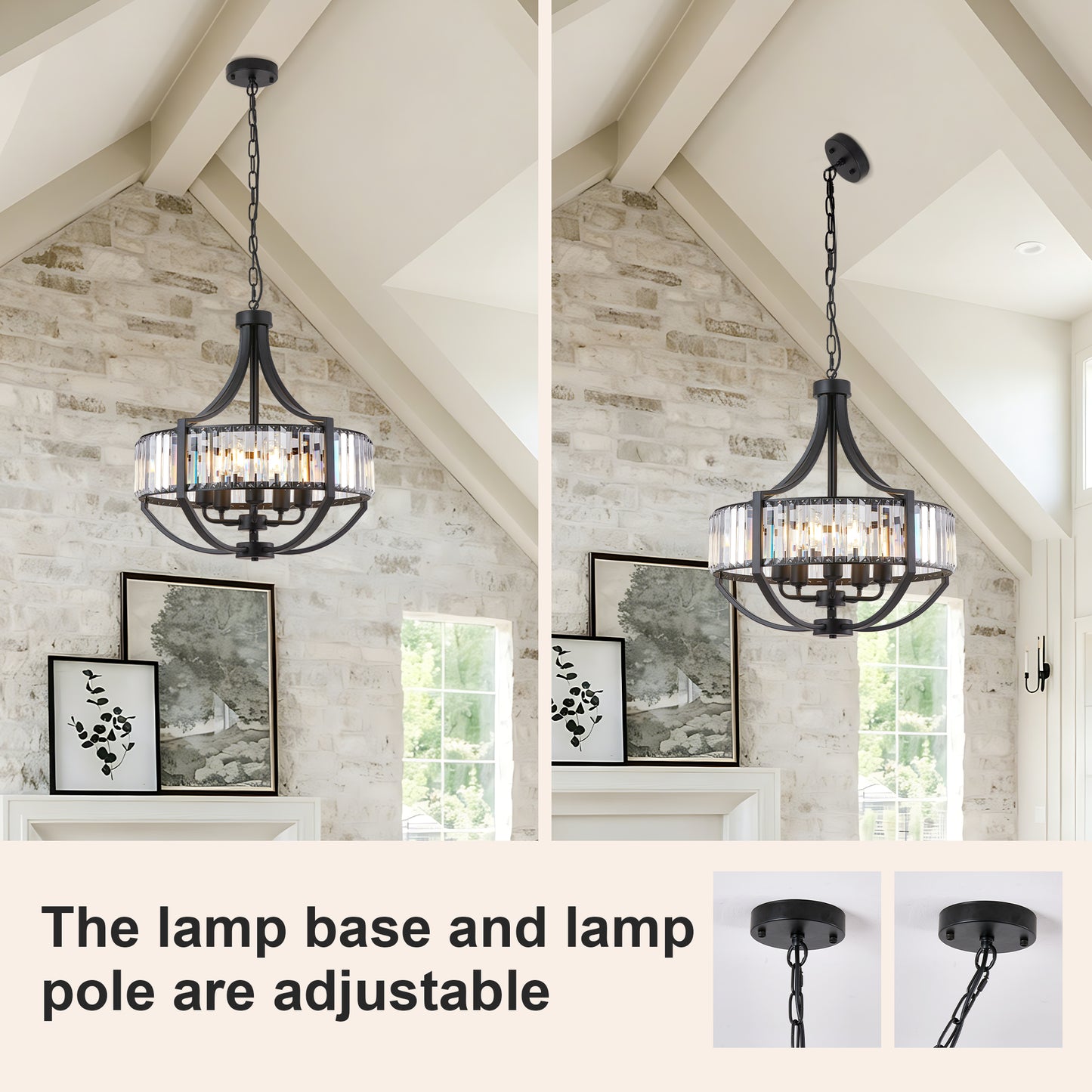 20" 5-Light Black Farmhouse Crystal Chandelier - view 4