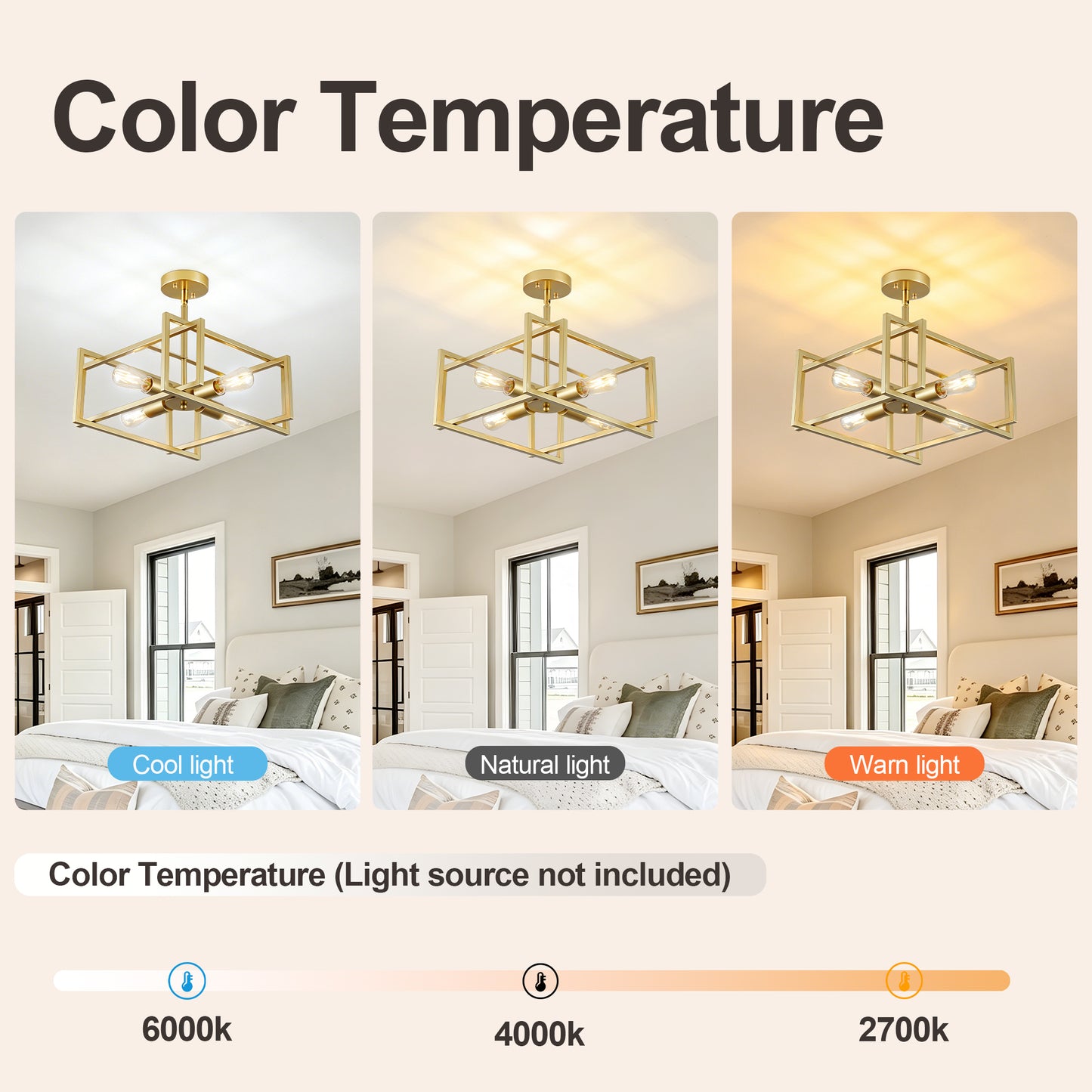 4-Light Gold Industrial Flush Mount Chandelier - view 5
