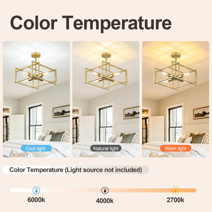 4-Light Gold Industrial Flush Mount Chandelier - view 5