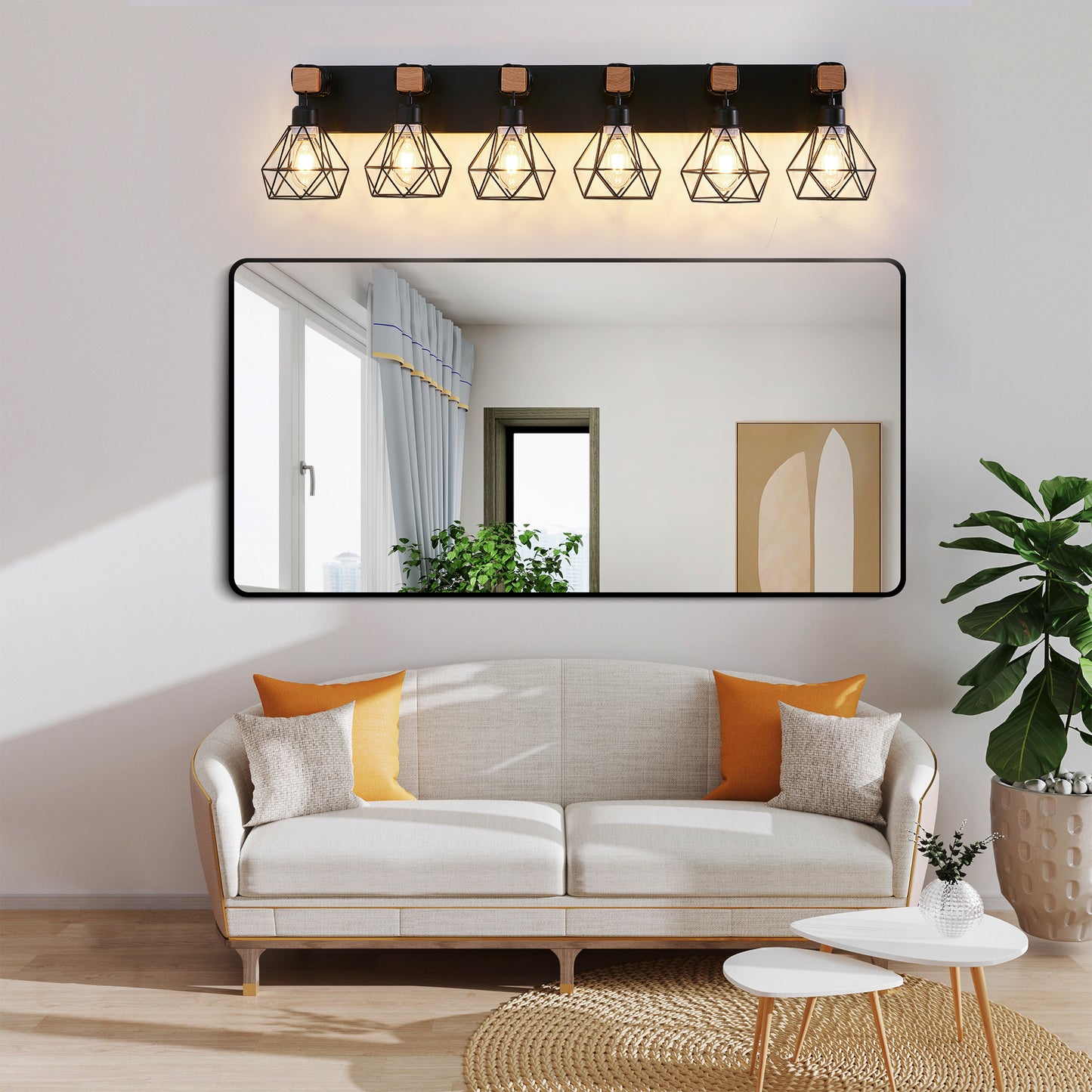 38" 6-Light Black Geometric Cage Vanity Light - view 3
