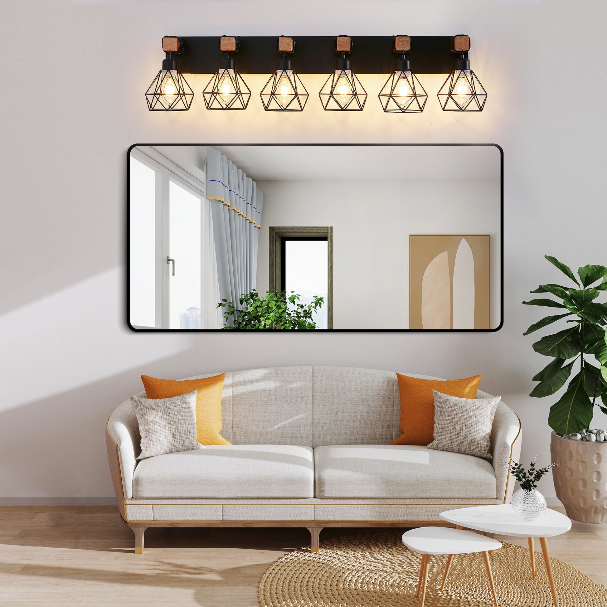 38" 6-Light Black Geometric Cage Vanity Light - view 3