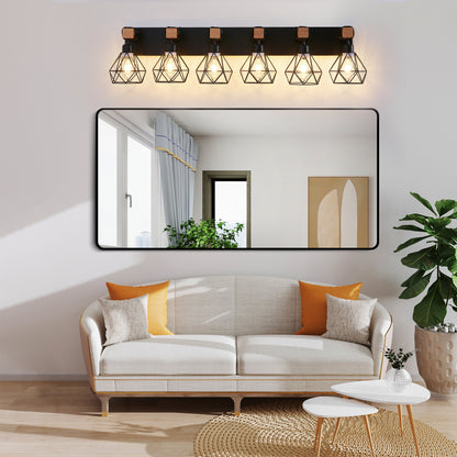38" 6-Light Black Geometric Cage Vanity Light - view 3