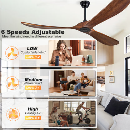 72" Walnut Solid Wood Ceiling Fan with Remote - view 17